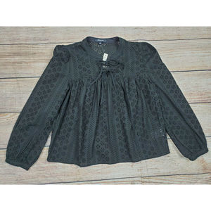 Madewell Black Eyelet Double Tie Peasant Top Size Small NWT $92